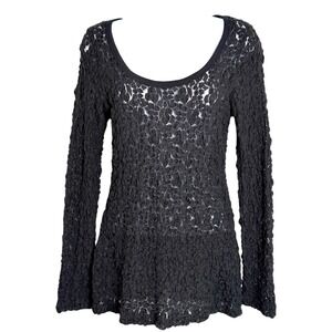 Sheer Whimsigoth Textured Lace Layering Top Black Sz M Witchy Vamp Dark Romantic